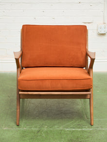 Ziggy Walnut Lounge Chair in Orange Corduroy