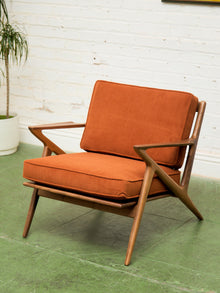 Ziggy Walnut Lounge Chair in Orange Corduroy