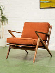 Ziggy Walnut Lounge Chair in Orange Corduroy