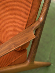 Ziggy Walnut Lounge Chair in Orange Corduroy