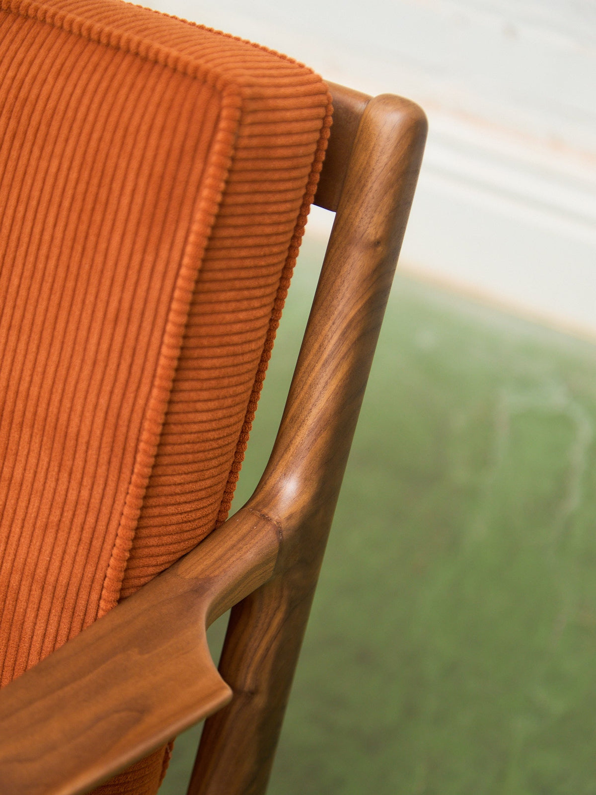 Ziggy Walnut Lounge Chair in Orange Corduroy