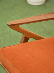 Ziggy Walnut Lounge Chair in Orange Corduroy