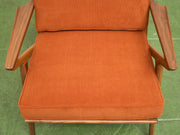 Ziggy Walnut Lounge Chair in Orange Corduroy
