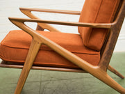 Ziggy Walnut Lounge Chair in Orange Corduroy