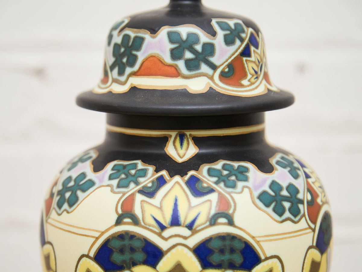 Beautiful Large Delft Royal Goedewaagen Iris Lidded Jar