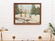 Vintage Winter Stream Through the Birch Trees Painting