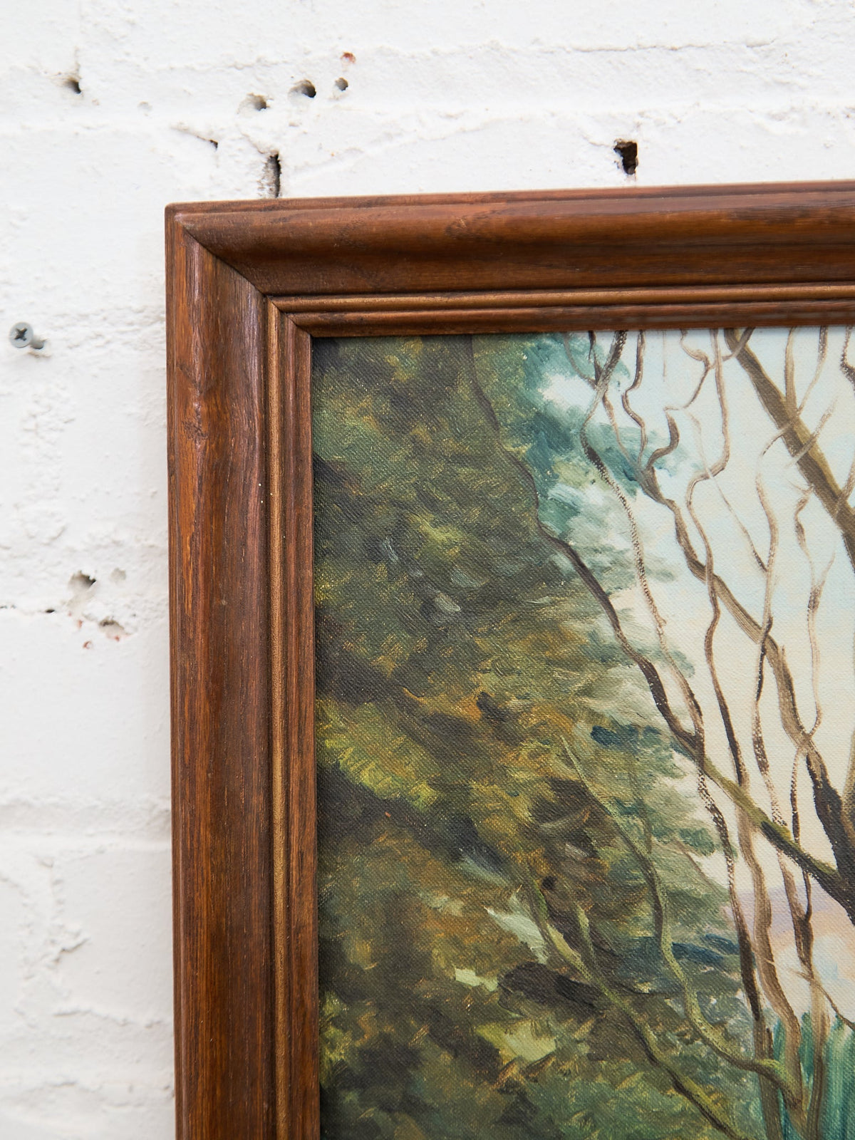 Vintage Winter Stream Through the Birch Trees Painting