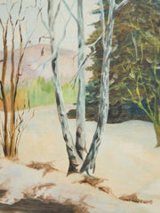 Vintage Winter Stream Through the Birch Trees Painting