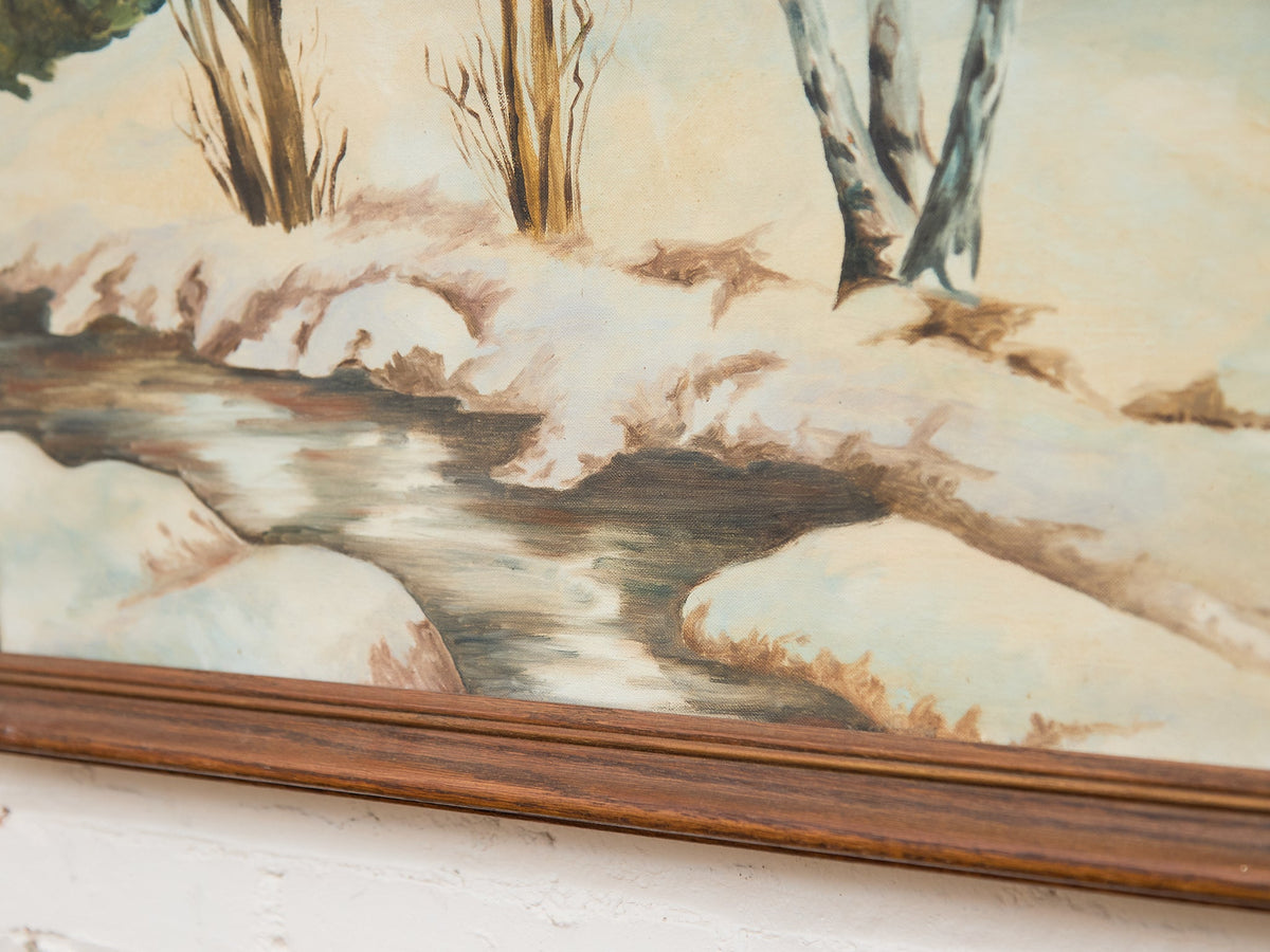 Vintage Winter Stream Through the Birch Trees Painting
