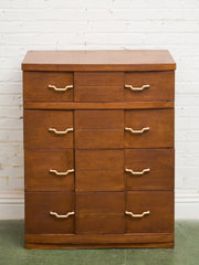 Four Drawer 1950s High Boy With Gold Hardware