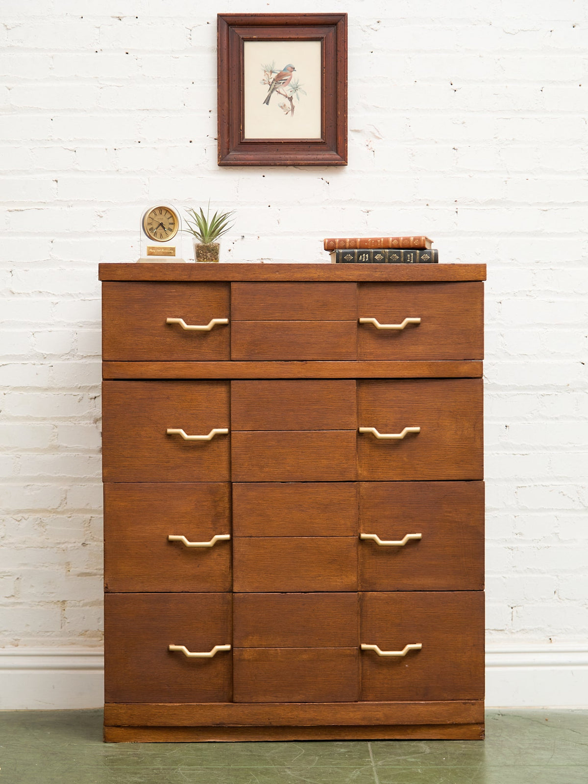 Four Drawer 1950s High Boy With Gold Hardware