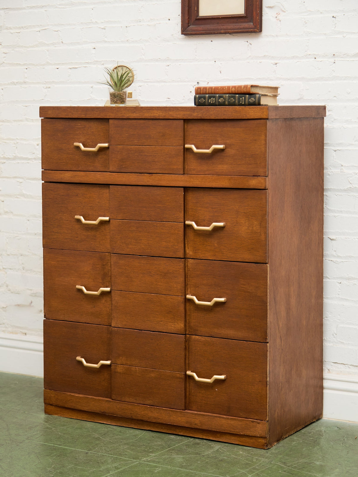 Four Drawer 1950s High Boy With Gold Hardware