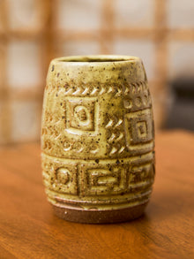 Earth-Toned Studio Pottery Vessel with Geometric Relief