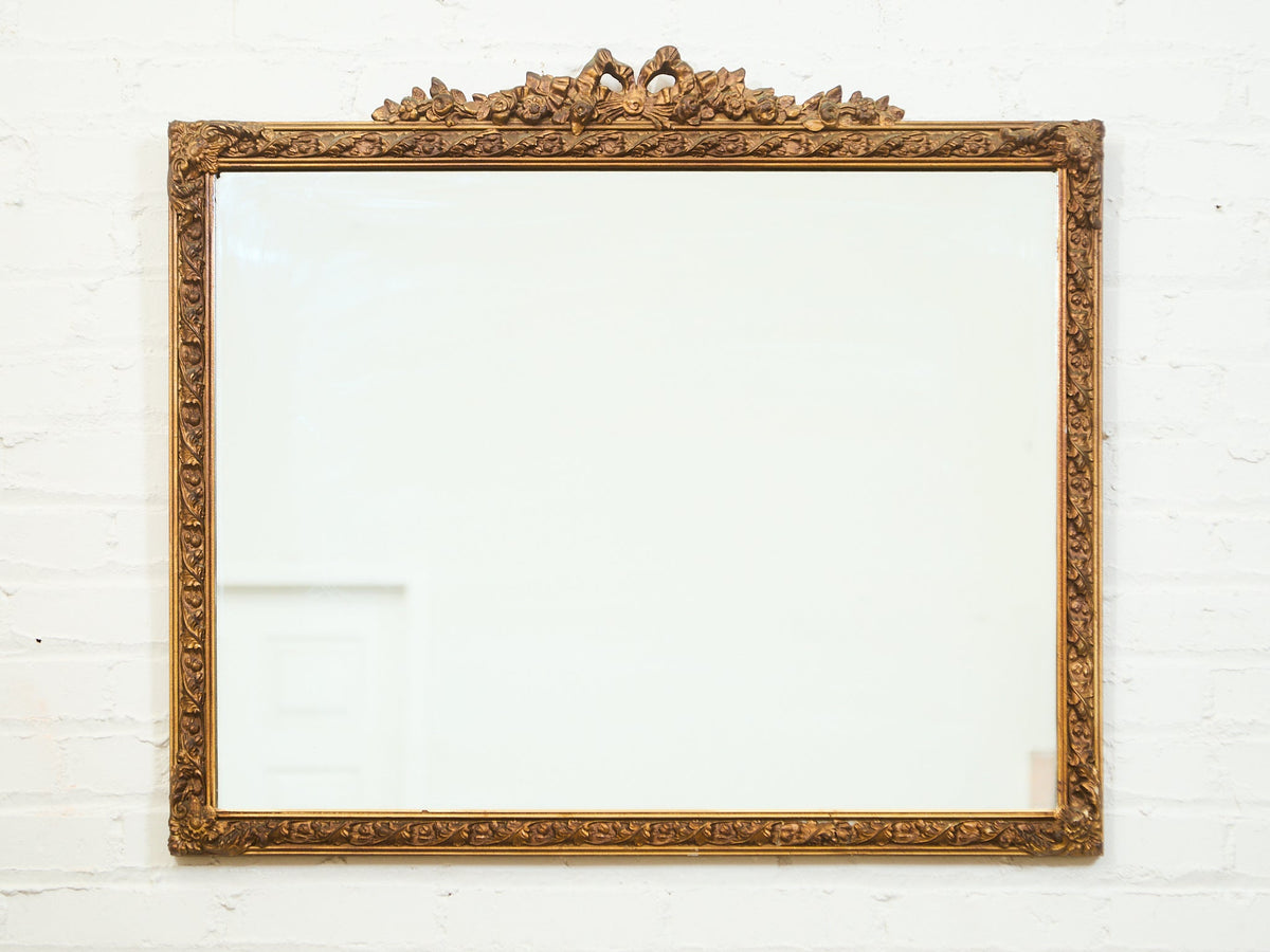 Vintage French Provincial Gold Rectangle Ornate Wood Wall Mantle Mirror