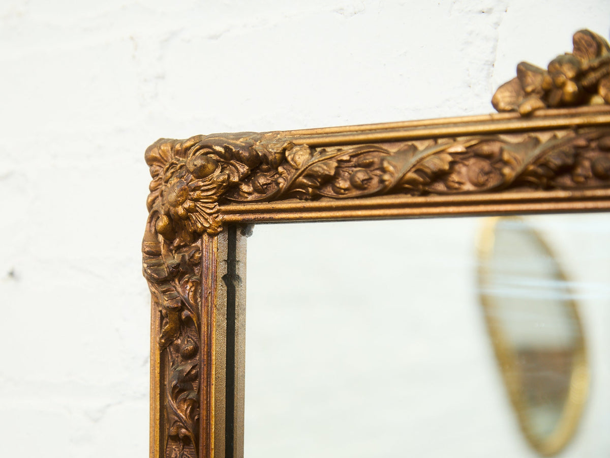Vintage French Provincial Gold Rectangle Ornate Wood Wall Mantle Mirror