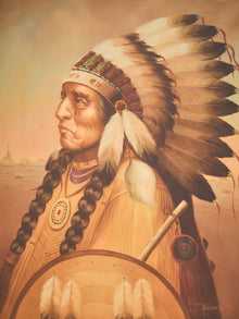 Vintage signed Native American Chief Oil Painting  Kenneth Wu