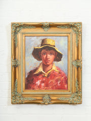 Mid Century Painting of Boy in Hat