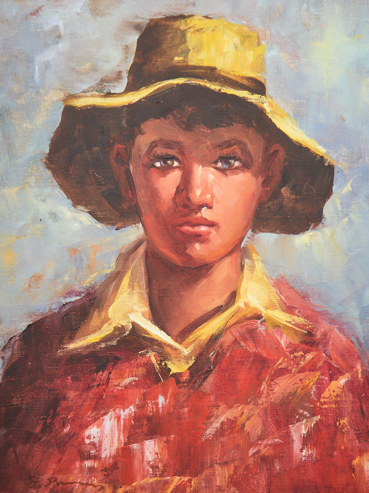 Mid Century Painting of Boy in Hat