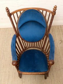 1870s Antique George Hunzinger Barley Twist Mahogany Needlepoint Rocking Chair