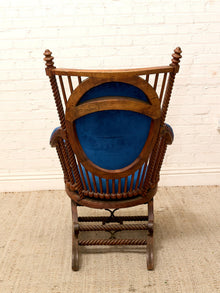 1870s Antique George Hunzinger Barley Twist Mahogany Needlepoint Rocking Chair