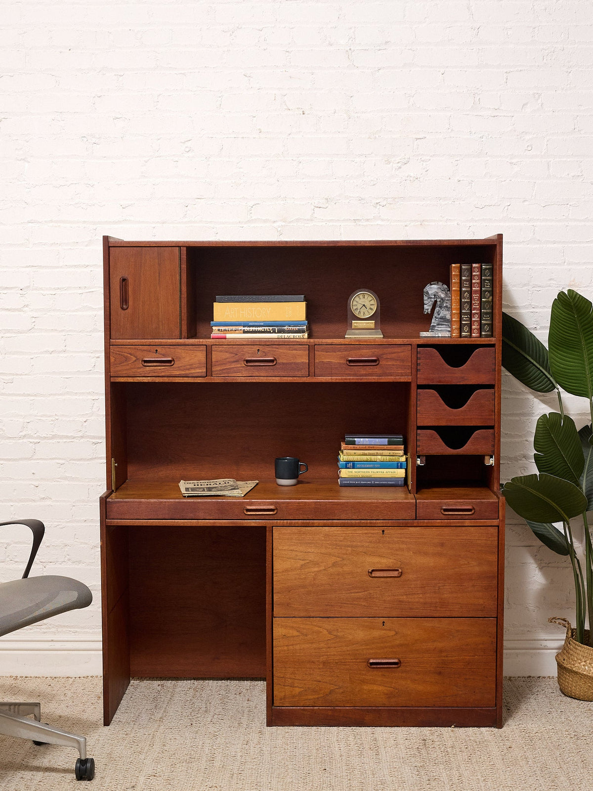 Vintage Mid-Century Modern Teak Secretary Desk with Fold-Down Writing Surface