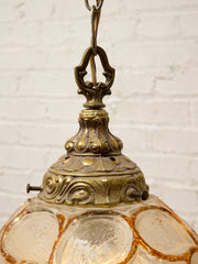 Pair of Vintage Faceted Glass Globe Pendant Lights with Ornate Brass Caps