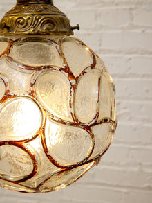 Pair of Vintage Faceted Glass Globe Pendant Lights with Ornate Brass Caps