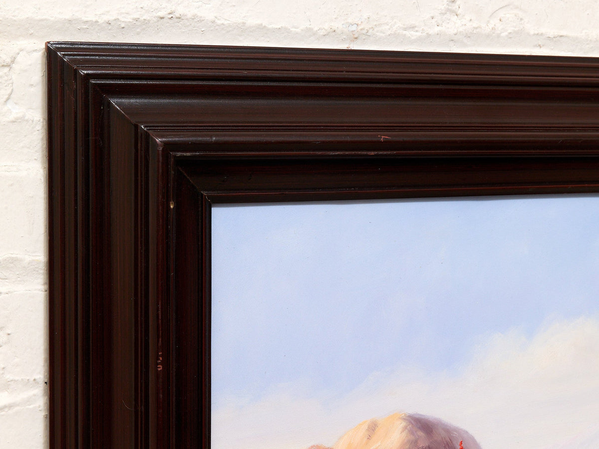 Vintage California Desert Landscape Painting with Cactus and Mountain View
