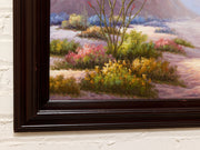 Vintage California Desert Landscape Painting with Cactus and Mountain View