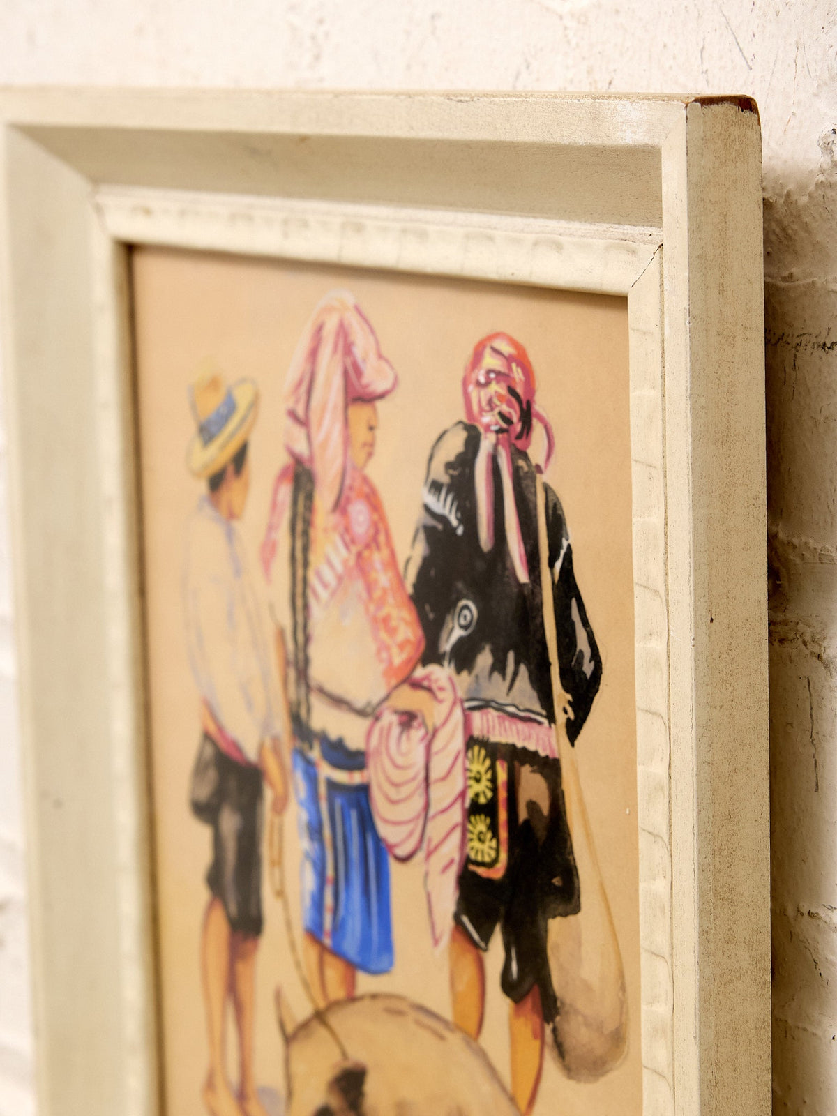 Framed Market Figures Artwork in the Manner of Alfredo Gálvez Suárez