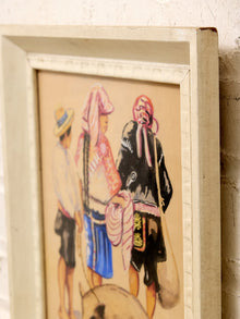 Framed Market Figures Artwork in the Manner of Alfredo Gálvez Suárez