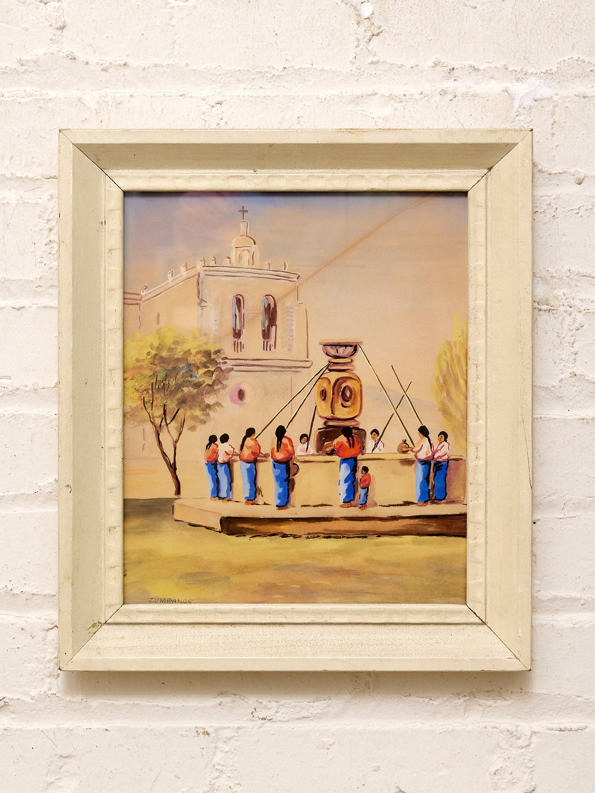 Framed Village Fountain Scene in the Manner of Alfredo Gálvez Suárez
