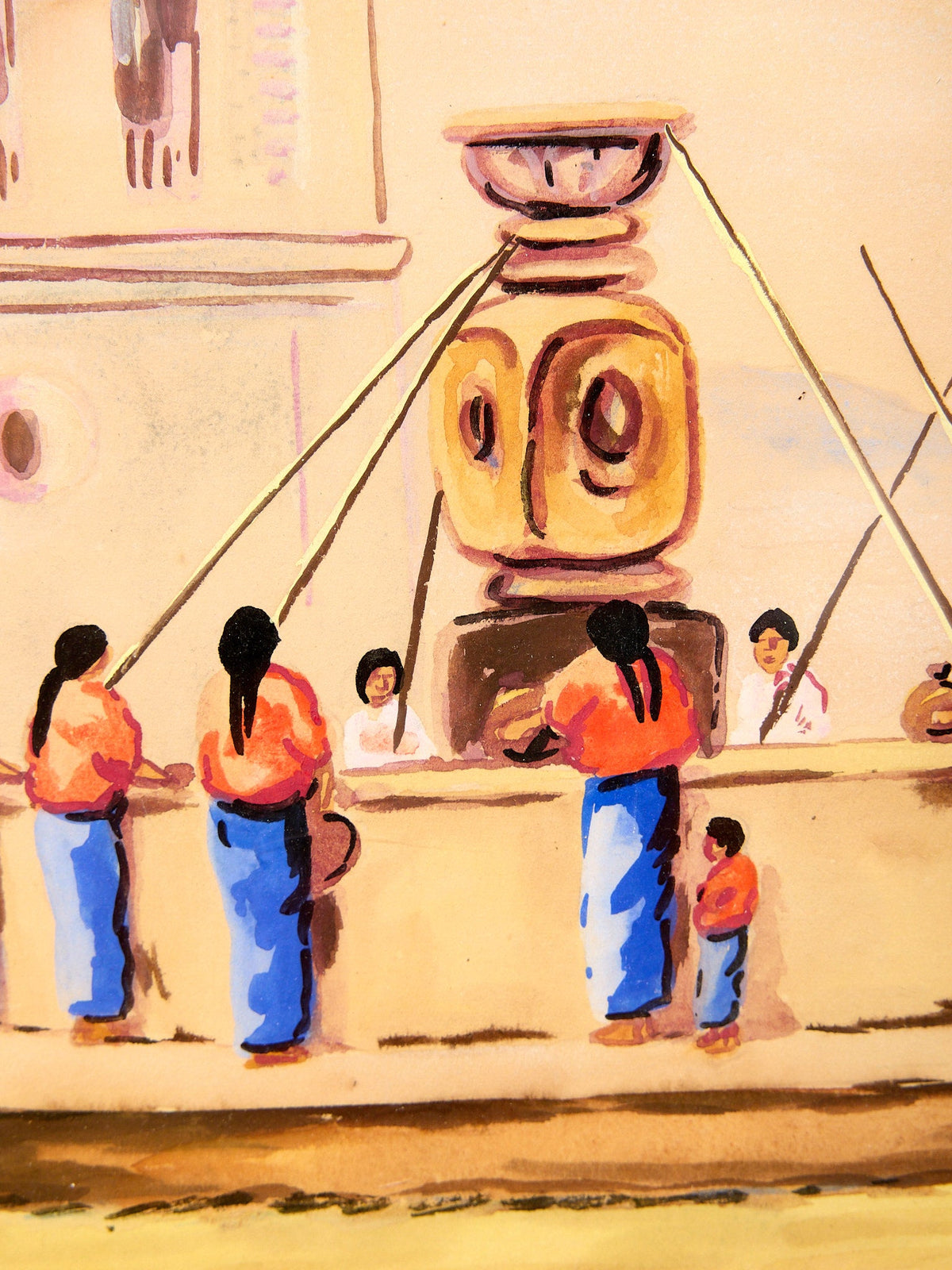 Framed Village Fountain Scene in the Manner of Alfredo Gálvez Suárez