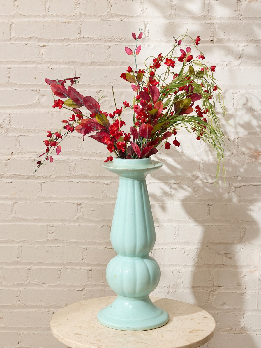 Seafoam Green Sculptural Ribbed Ceramic Vase