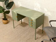 Vintage Deco Sage Green Writing Desk with Round Brass Pulls