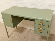 Vintage Deco Sage Green Writing Desk with Round Brass Pulls