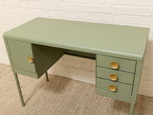 Vintage Deco Sage Green Writing Desk with Round Brass Pulls