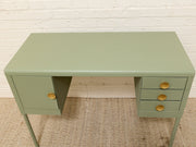 Vintage Deco Sage Green Writing Desk with Round Brass Pulls