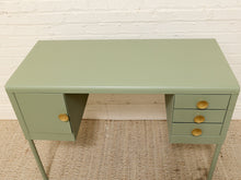 Vintage Deco Sage Green Writing Desk with Round Brass Pulls