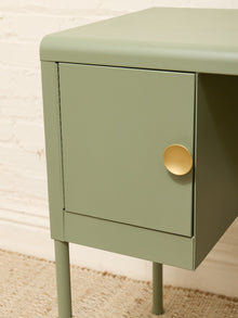 Vintage Deco Sage Green Writing Desk with Round Brass Pulls