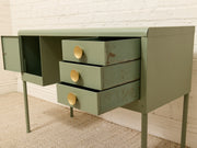 Vintage Deco Sage Green Writing Desk with Round Brass Pulls