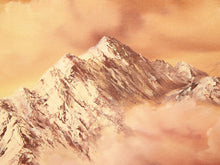 Vintage Mountain Lake Landscape Painting in Warm Autumn Tones