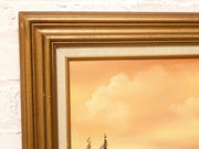 Vintage Mountain Lake Landscape Painting in Warm Autumn Tones