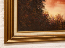Vintage Mountain Lake Landscape Painting in Warm Autumn Tones