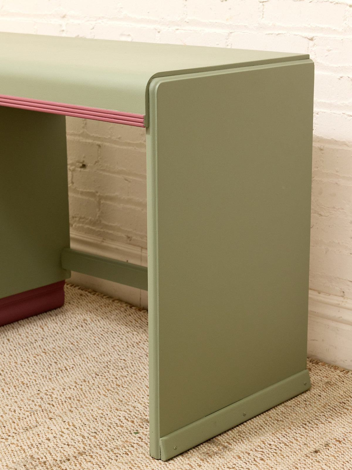 Vintage Mint Green Writing Desk with Wood-Tone Details