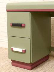 Vintage Mint Green Writing Desk with Wood-Tone Details
