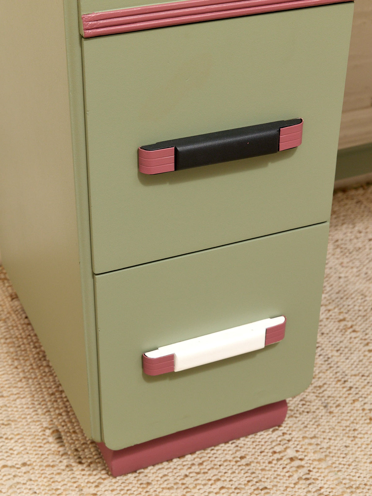 Vintage Mint Green Writing Desk with Wood-Tone Details