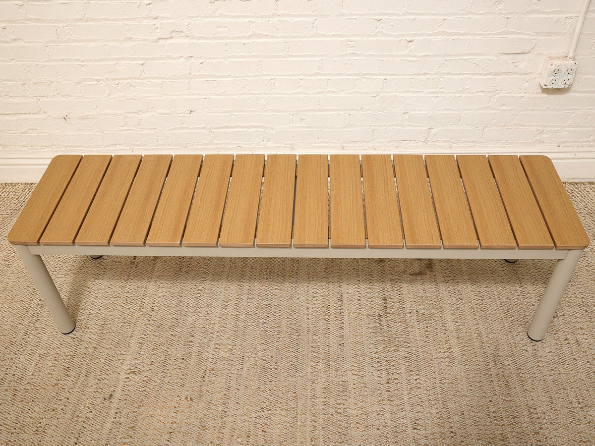 Modern Faux Teak Slatted Composite Outdoor Bench