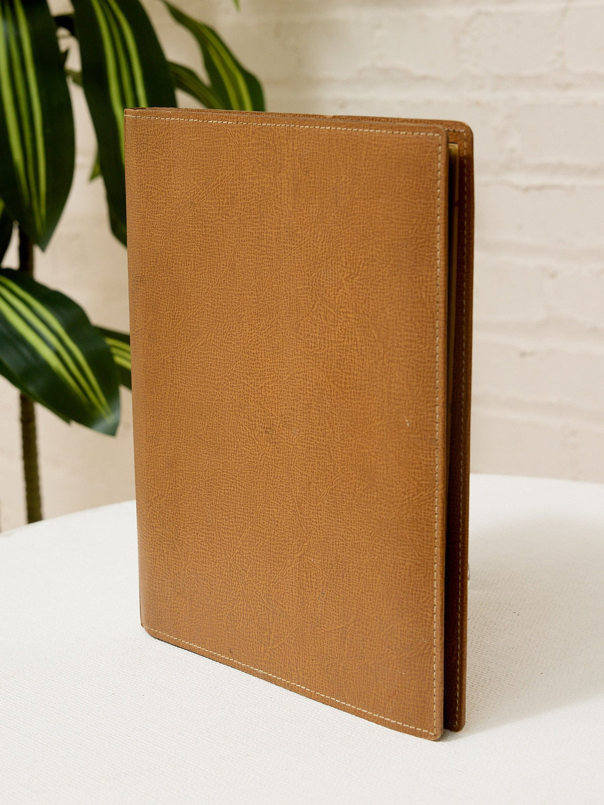 Vintage Cognac Leather Journal with Stitched Border