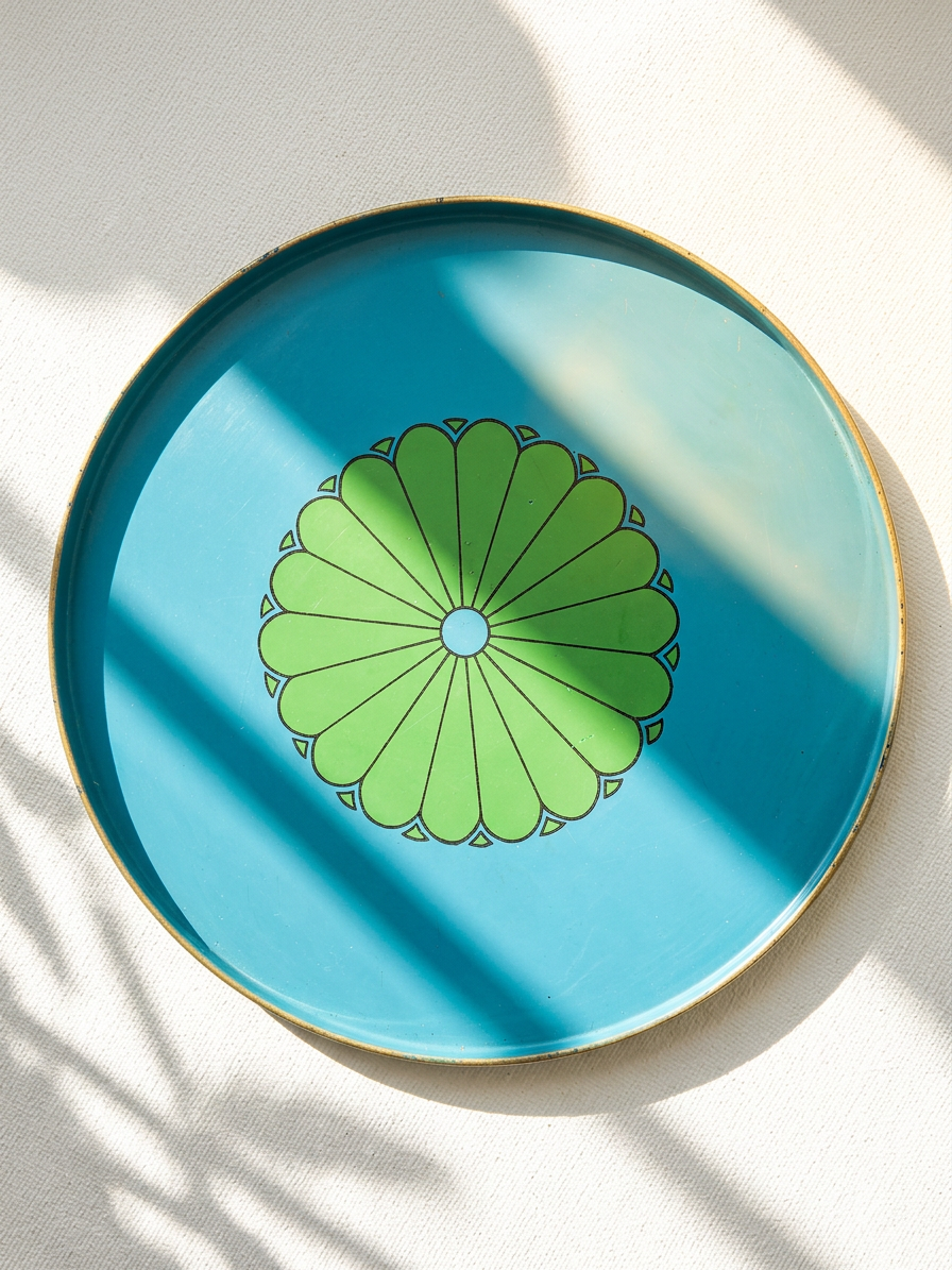 Vintage Medium Blue & Green Mod Floral Serving Tray